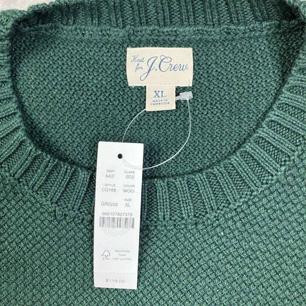 J Crew Sweater Mens S Green Crewneck Premium Basket-stitch Business Casual - Picture 12 of 16
